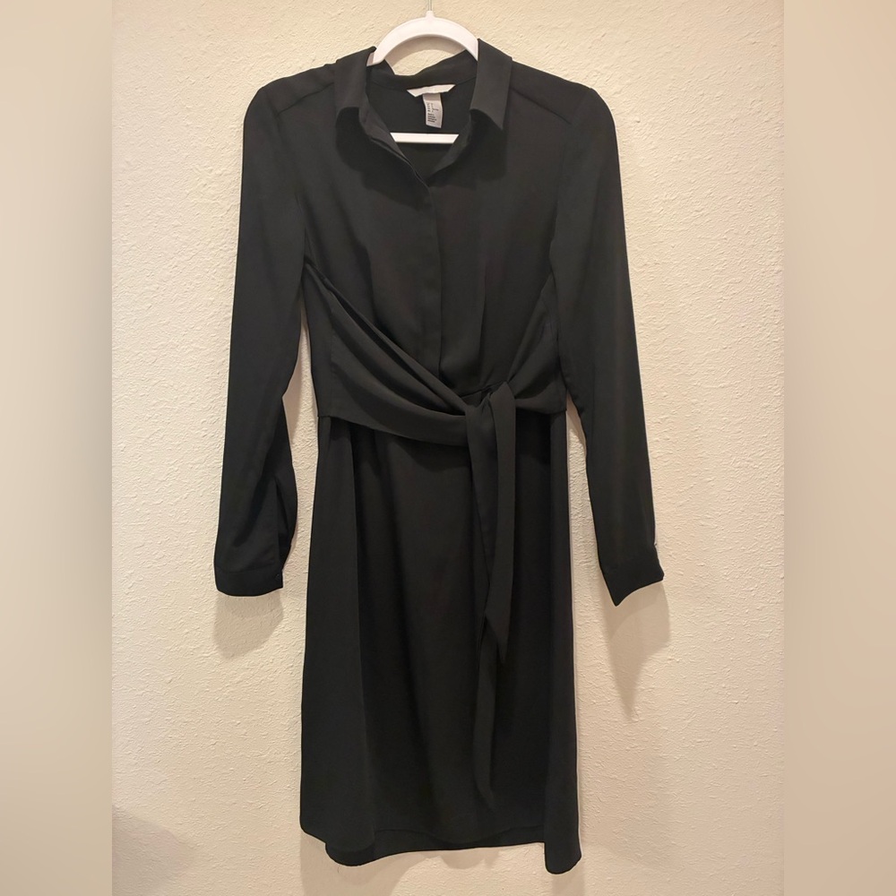 H&M Women's Black Wrap Tie Front Dress Career Classic